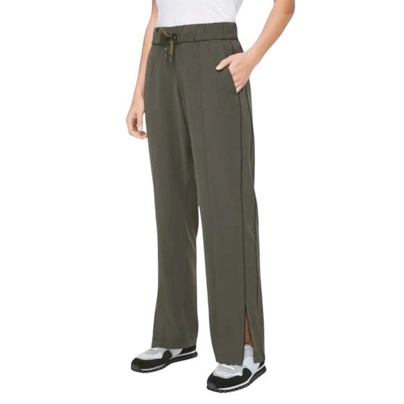Lululemon Sz 6 On the Right Track Pant Dark Olive Green Split Hem Tech Pants - Picture 1 of 8